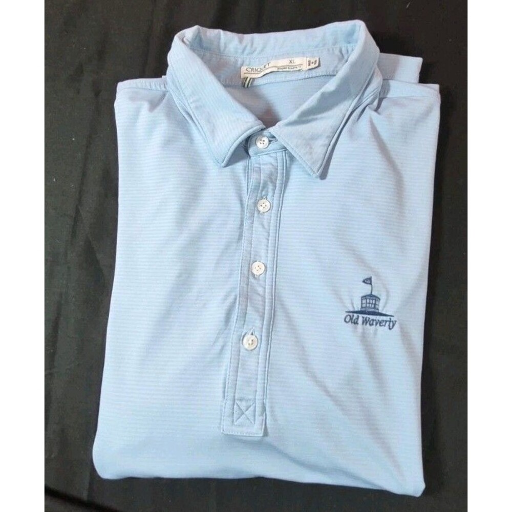 Criquet Players Polo Shirt Men's Size XL Light Blue Striped Old Waverly Logo